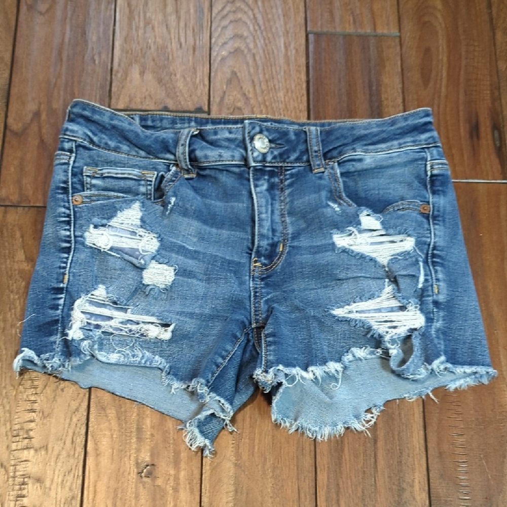 American Eagle Distressed Denim Midi Shorts Size 10